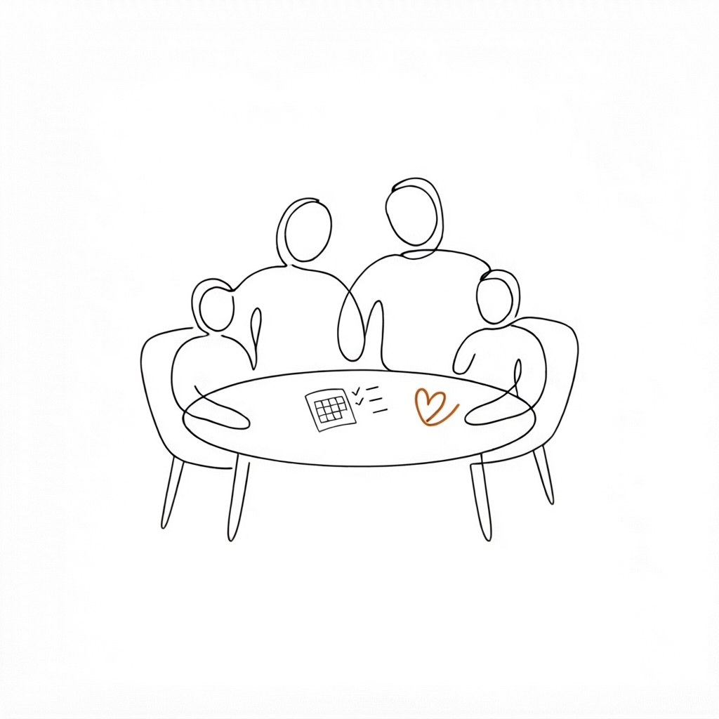 A family planning together at a table