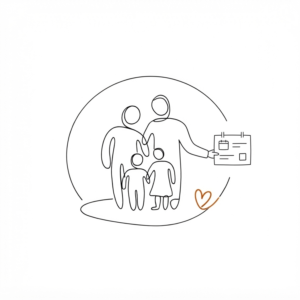A protective circle around the family, with a pending approval waiting outside it before anything is added